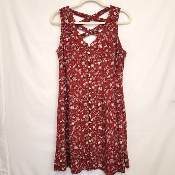 VTG Basic Editions Red Floral Button‑Down Midi Dress Juniors 13/14 Crisscross - Picture 1 of 7
